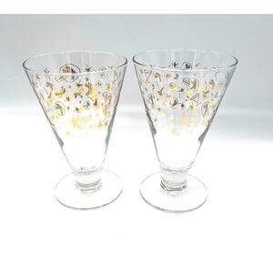 Vintage MCM Set of 2 Kahlua Celebration Atomic Cocktail Stemmed Glasses 5.25"
